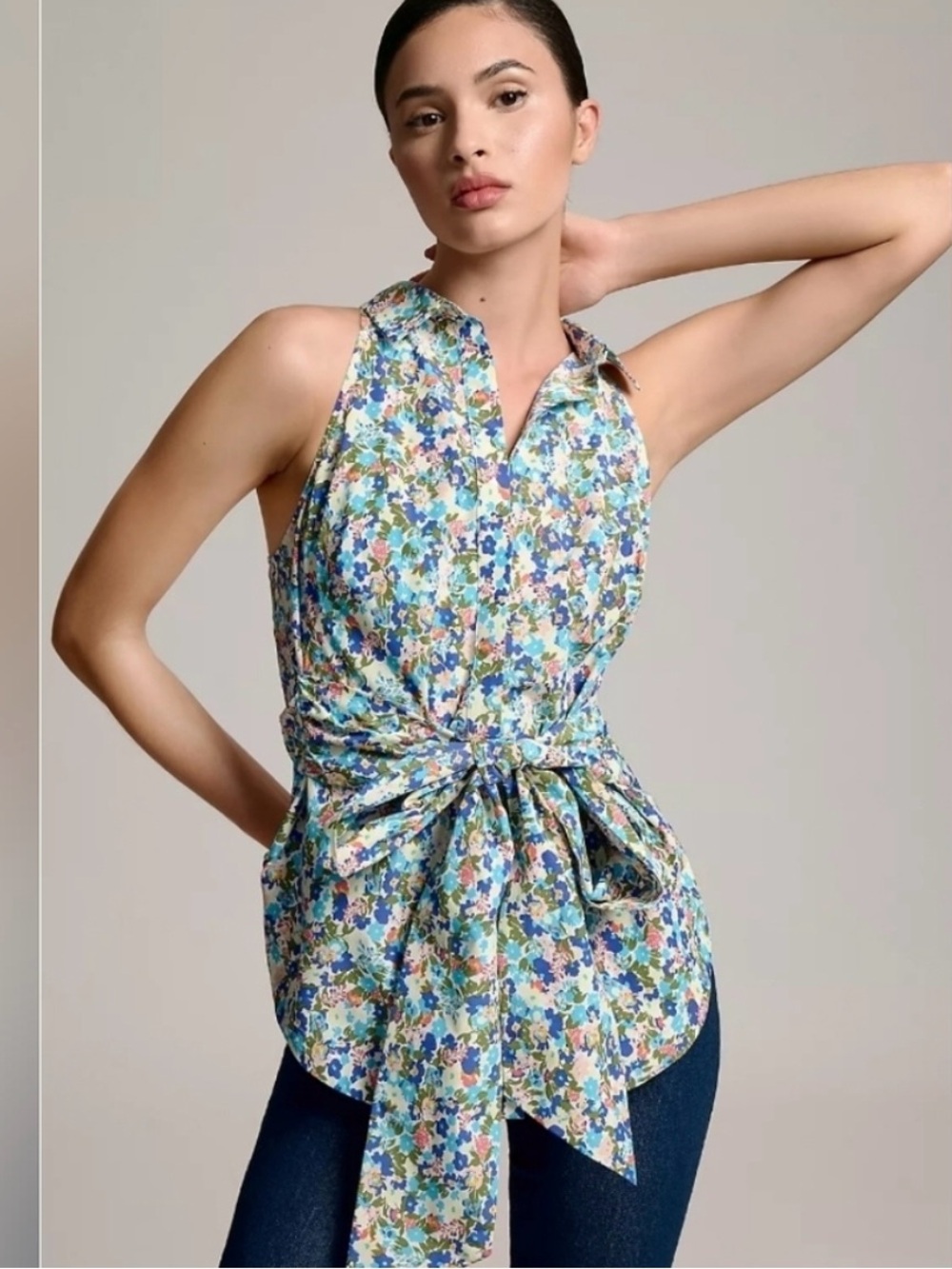 Anthropologie Multicolor Floral Halter Tie-Back Top
